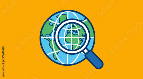 Magnifying Glass on World Map.
