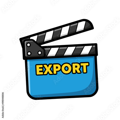 Film clapperboard with EXPORT text on a blue board