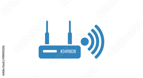 Wireless router with antennae transmitting signal.