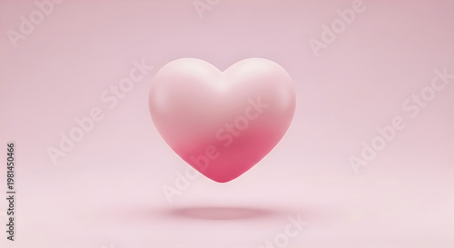 3D render of soft pink gradient heart floating over pastel background with gentle shadow.