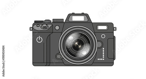 Black digital single lens reflex camera.