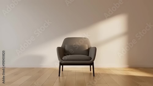 Modern gray chair in empty room.