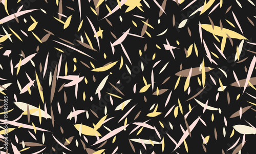Abstract illustration of feather patterns on a black background.