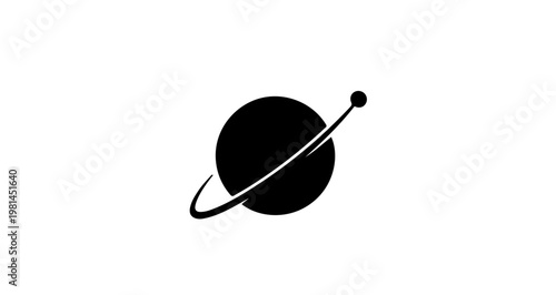 Minimalist Planet with Ring and Orbiting Satellite Icon, Space and Astronomy Concept
