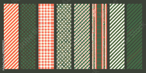 A series of vertically oriented patterned fabric swatches displayed together
