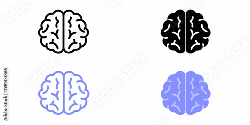 Four stylized brain illustrations in different colors and outlines