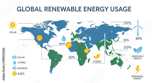 Global Renewable Energy Usage Map Infographic.