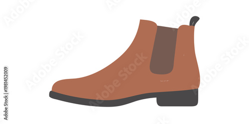 An illustrated orange boot with a dark gray heel and elastic side