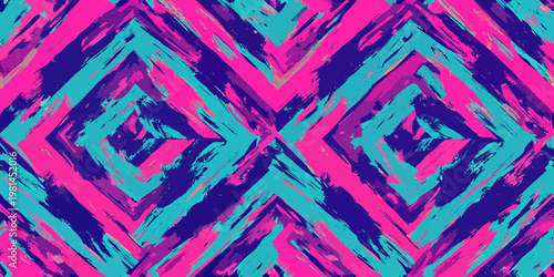 Vibrant pink and turquoise abstract diamond brushstroke pattern background