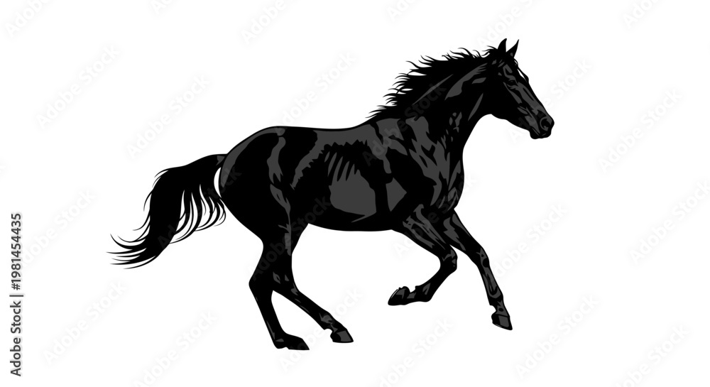 Fototapeta premium Black Horse Running Fast Silhouette.