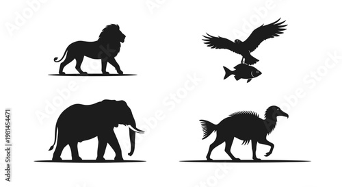 Silhouettes of various wild animals walking.