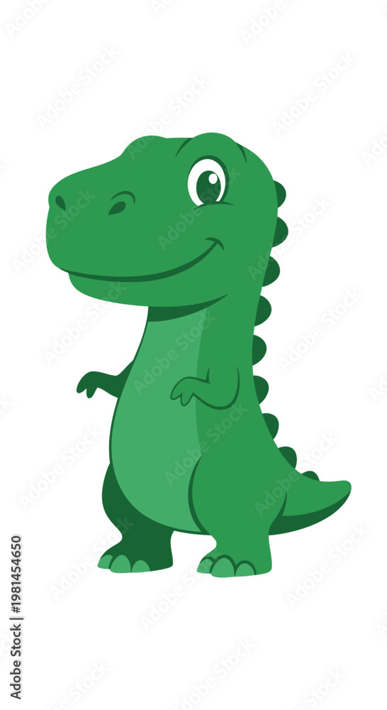 Fototapeta premium Cute Green Dinosaur Cartoon Character Standing and Smiling
