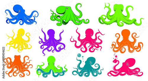 Colorful Octopus Collection: Vibrant Marine Life Illustrations