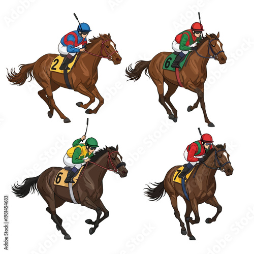 Horse Racing Jockeys Competing in a Race, Dynamic Action Shot