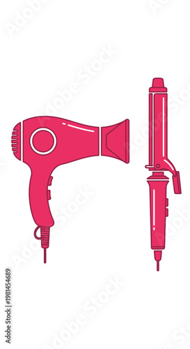 Pink Hair Dryer and Curling Iron Set - Professional Hair Styling Tools