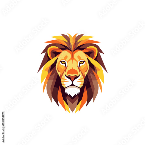 Geometric lion head illustration with a vibrant stylized mane