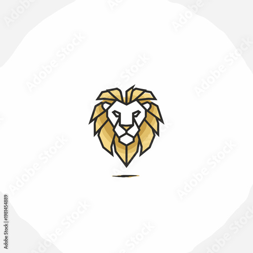Geometric lion head logo with golden mane on a white background