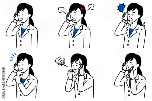 スマホで会話する女性医師　セット