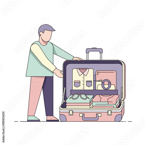 Man Packing Suitcase for Vacation.