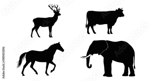 Silhouettes of various large animals.