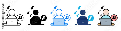 Listening music icon set multiple style collection