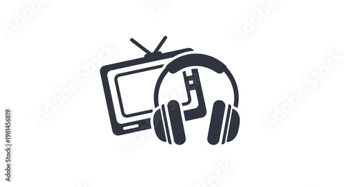 Принти на полотні Headphones and television music icon.