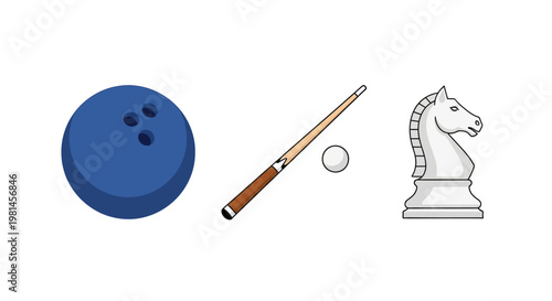 Blue Pool Cue Ball and Chess Piece.