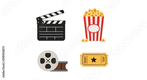 Cinema movie film icons set.