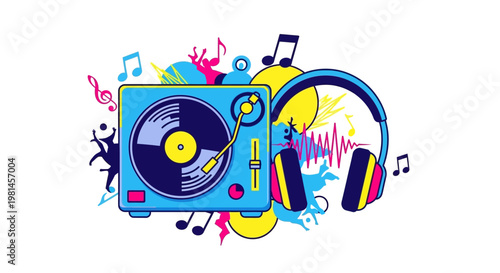 Colorful Vinyl Record Player Headphones.