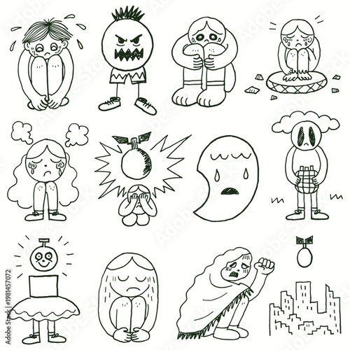 Mental Health Awareness Doodle for Anxiety Depression Emotional Stress Sadness and Psychological Support Concepts