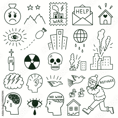 War and Humanitarian Crisis Doodle for Refugee Help Peace Protest Social Justice and Anti-War Awareness Campaign