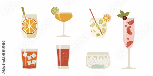 A collection of colorful summer cocktails and refreshing beverages