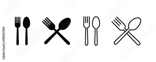 Fork and spoon restaurant icon. Black silverware icon set with fork spoon and knife menu symbols. Cooking vector icons illustration