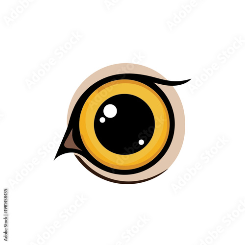 Close-up of an owl's eye, stylized, graphic design, vector illustration