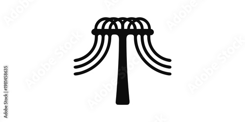 Electrical infrastructure transmission post with curved power lines electricity transmission infrastructure distribution industrial electrical silhouette isolated engineering illustration