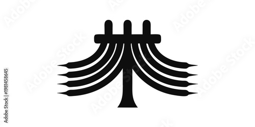 Industrial electrical transmission pole with multiple power cables electricity transmission infrastructure distribution industrial electrical silhouette isolated engineering illustration