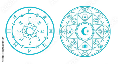 Mystical Runes and Celestial Symbols Circle