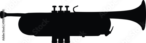 The image is a silhouette of a trumpet, a brass musical instrument