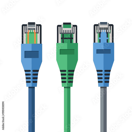 Three Ethernet Network Cables with RJ45 Connectors - Technology and Connectivity Concept