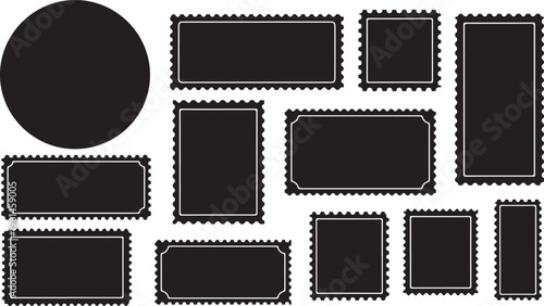 Stamp frame set collection of postage borders in various shapes isolated on background for mail letter postcards vintage postal design.