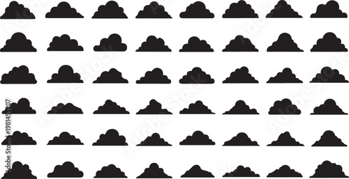 Collection of various cloud shapes and sizes, perfect for weather forecasts, sky illustrations, and atmospheric designs.