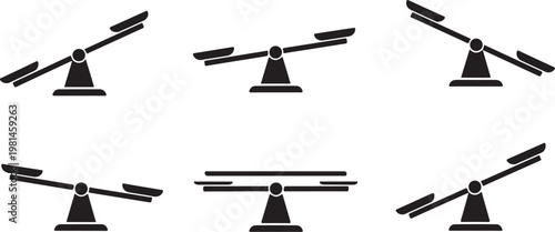 Scales icons collection featuring various tilt angles including balanced horizontal and vertical positions for measurement comparison.