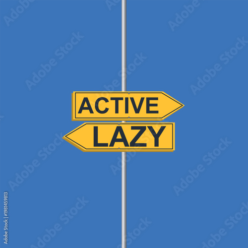 Active versus lazy lifestyle concept, opposing directions sign, motivation and choice vector icon