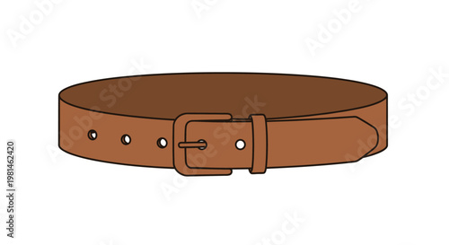 Brown Leather Belt with Metal Buckle, Isolated on White Background