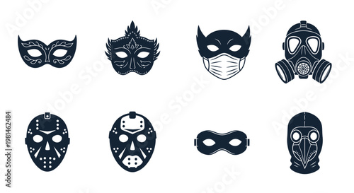 Collection of Diverse Masks: Masquerade, Superhero, Gas, Horror, Plague Doctor