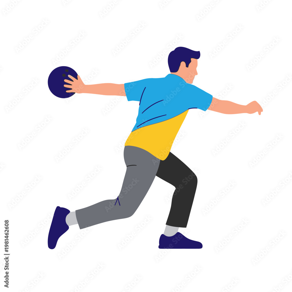 Fototapeta premium Man Bowling, Athlete Throwing Ball Towards Pins in Sports Game