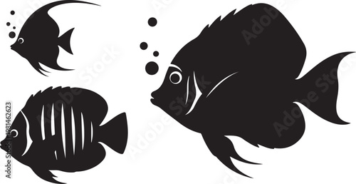 Black Silhouette Fish Swimming in Ocean Water