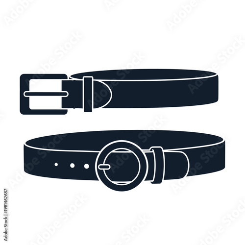 Two Stylish Leather Belts with Buckles, Fashion Accessories for Men and Women