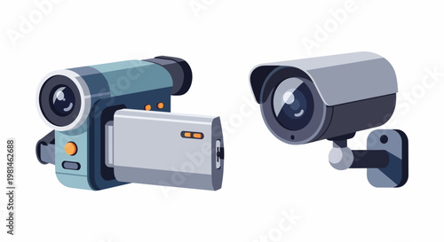 Vintage Camcorder and Modern Security Camera Duo