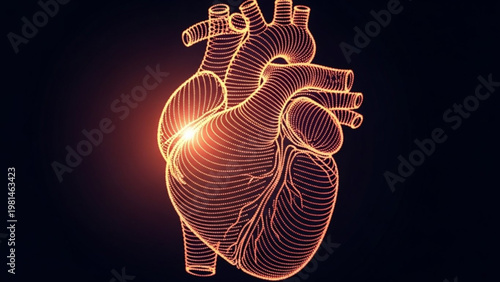 World Heart Day An abstract representation of the human heart illuminated with a warm glow, symbolizing health and life on a dark background